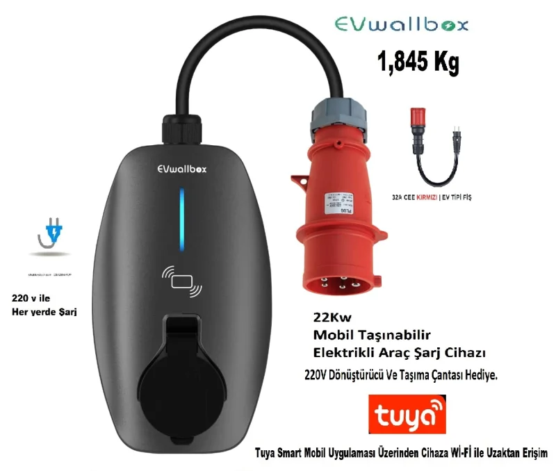 EVwallbox 22KW MOBİL TAŞINABİLİR ŞARJ CİHAZI