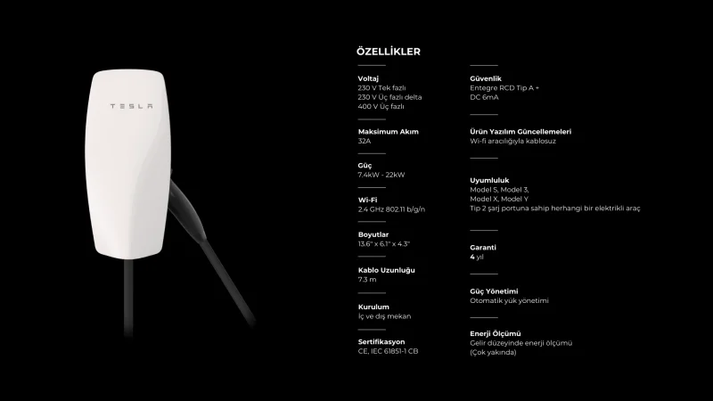 Tesla Wall Connector Gen3 AC Duvar Tipi Şarj Ünitesi 