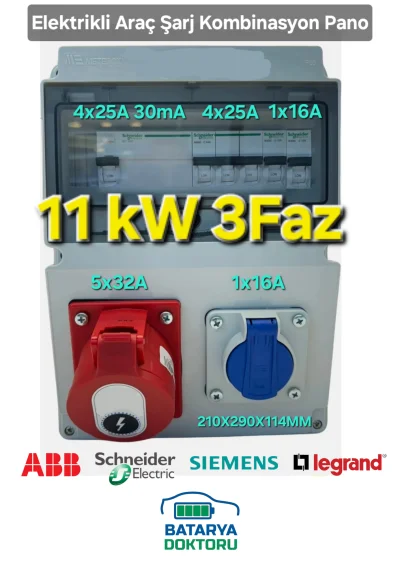 Elektrikli Araç Kombinasyon Panosu 11kW Trifaz