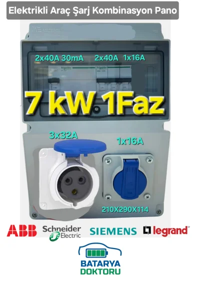 Elektrikli Araç Kombinasyon Panosu 7kW Monofaz